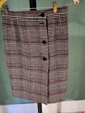 Ungaro Plaid Button-Front Pencil Skirt in Black and Red, Academia, Punk